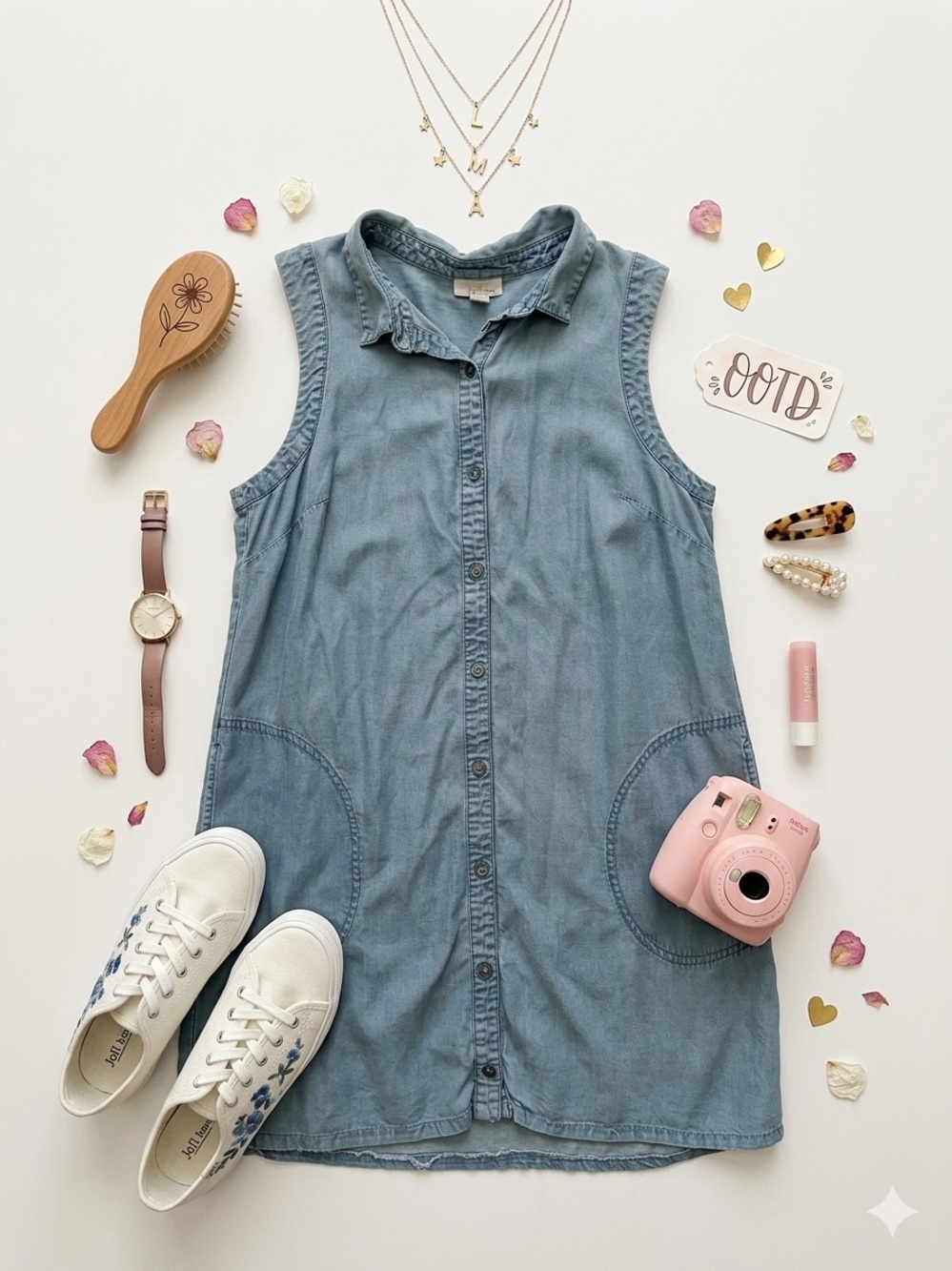 J. Jill Light Blue Denim Sleeveless Shirt Dress
